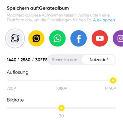 Export von Videos über die App